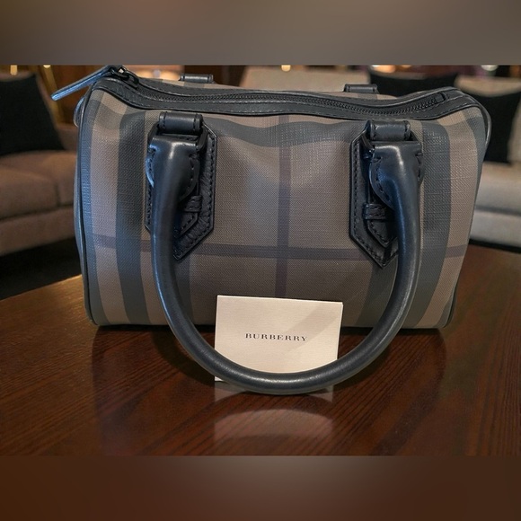 Burberry Handbags - Burberry Charcoal and Black Checkered Satchel